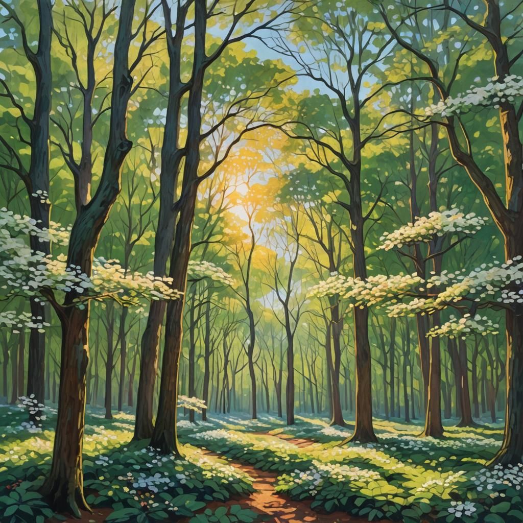 Dogwood Bloom in Impressionist Gouache Style