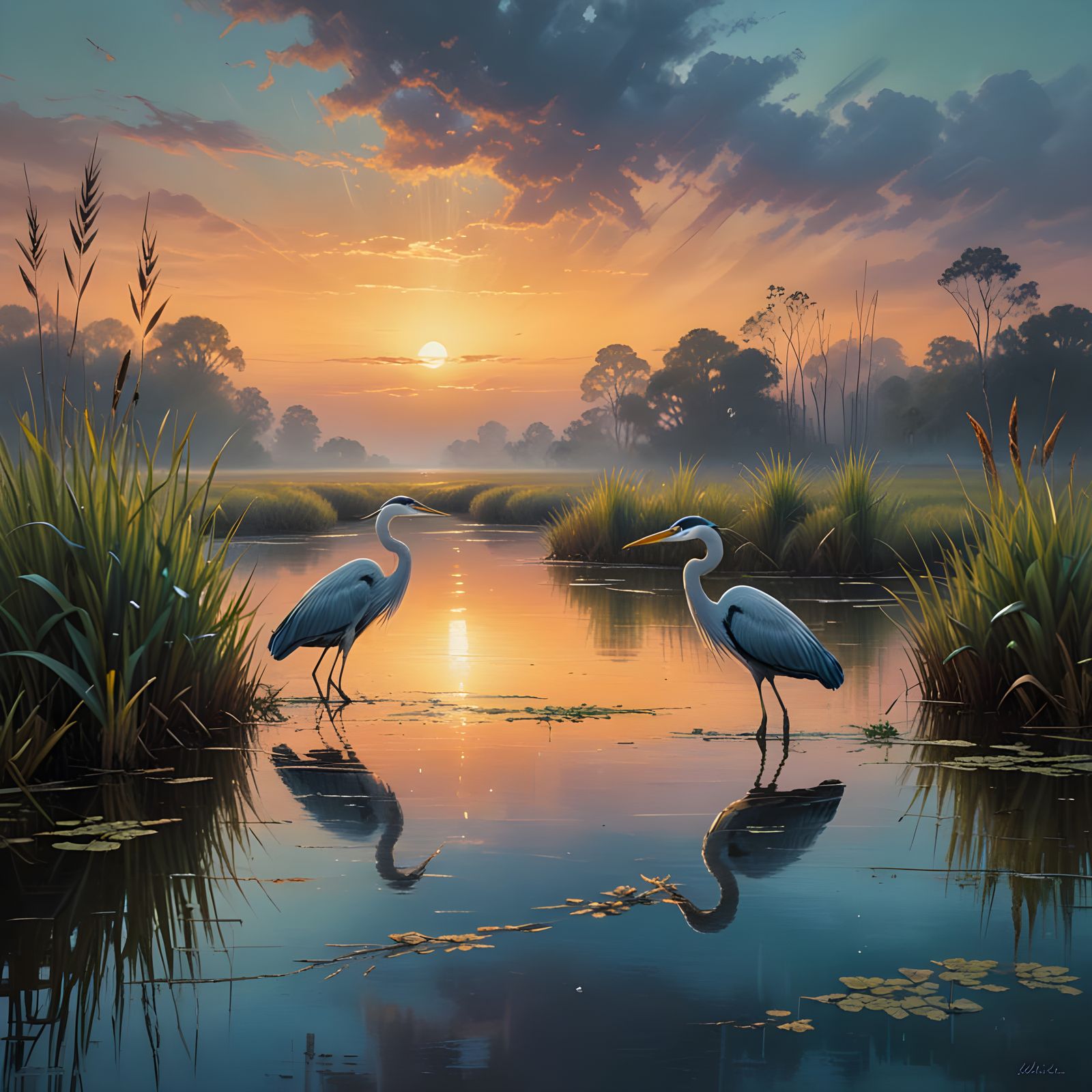 Ethereal Twilight Marshland in a Soft, Cinematic Light