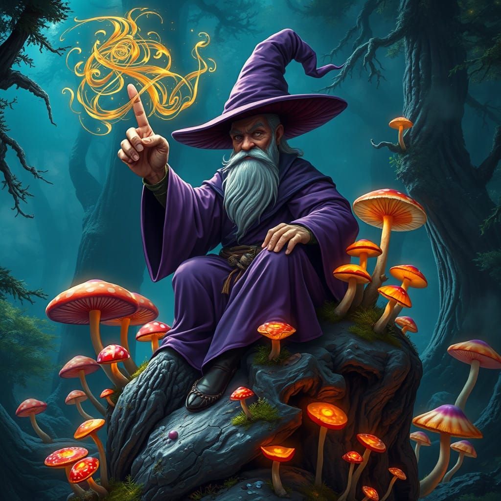Mystical Forest Wizard in Rich, Vibrant Hues