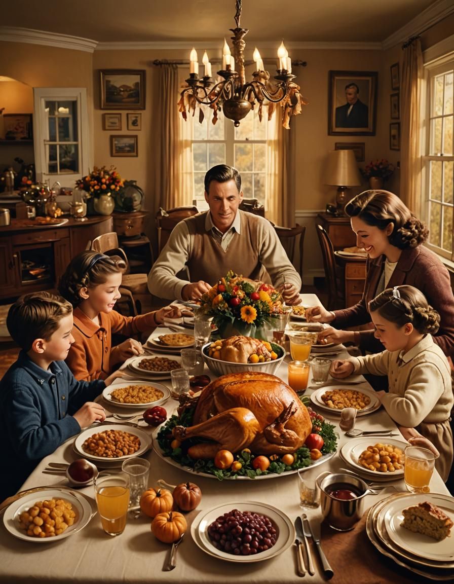 Nostalgic Thanksgiving Dinner in American Realism