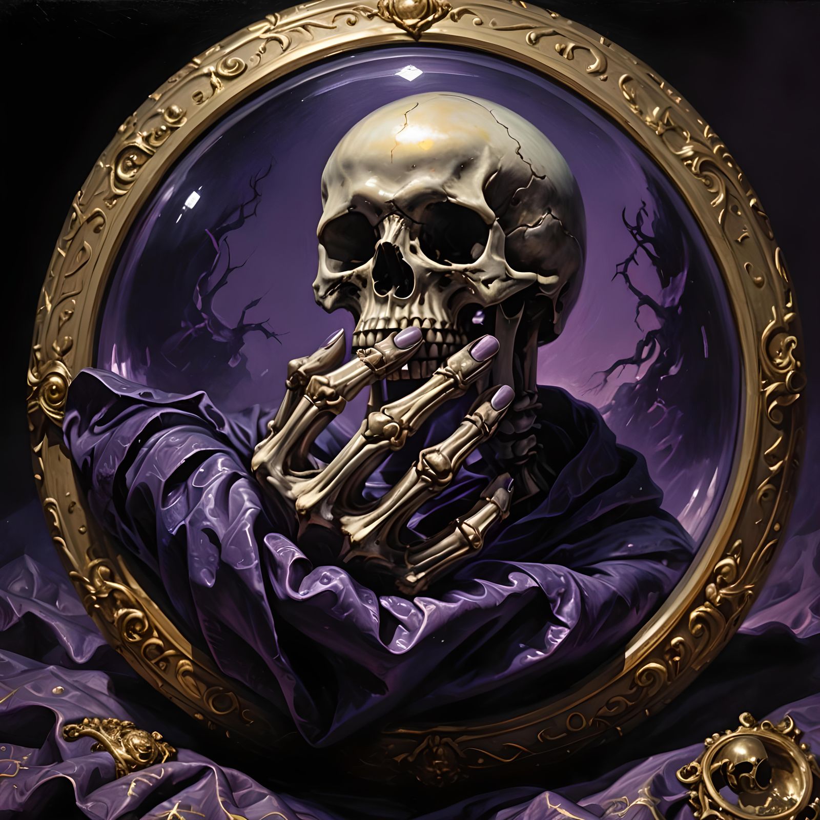 Dramatic Skeletal Hand Reveals Face in Orb