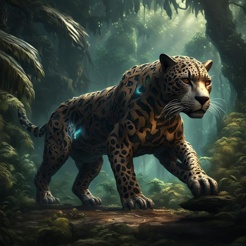 Phantom Jaguar Jungle Spirit in Dark Fantasy Style