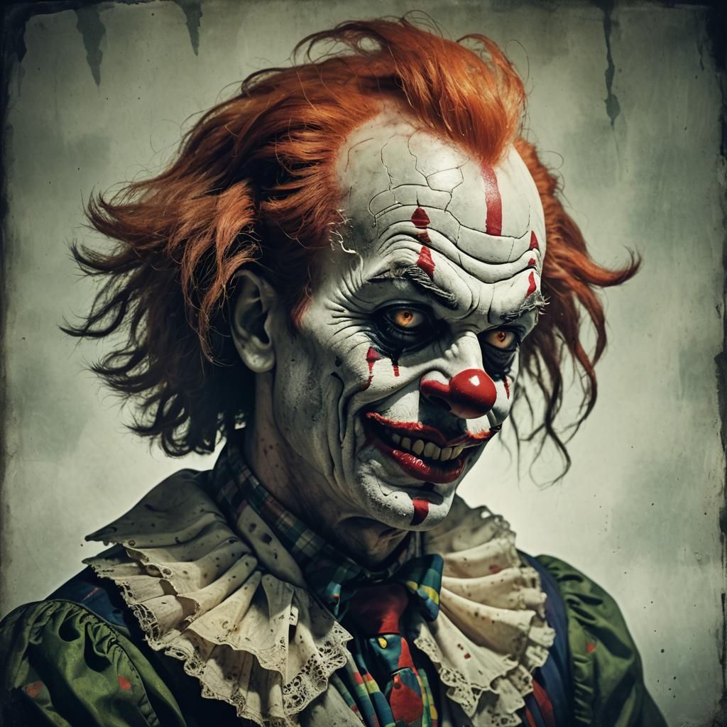 Creepy Clown Portrait in Double Exposure