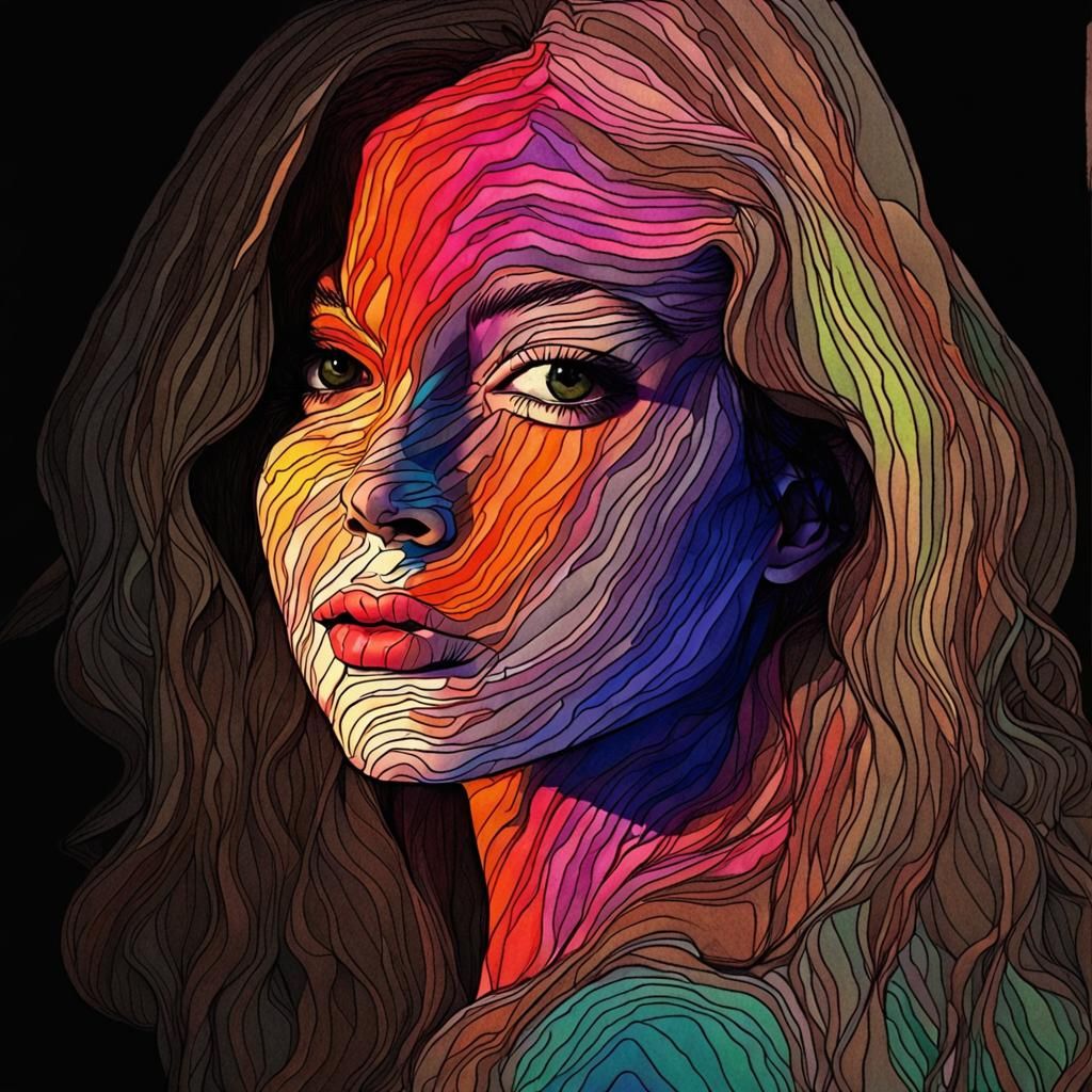 Girls Portrait with Cross-Contour Lines