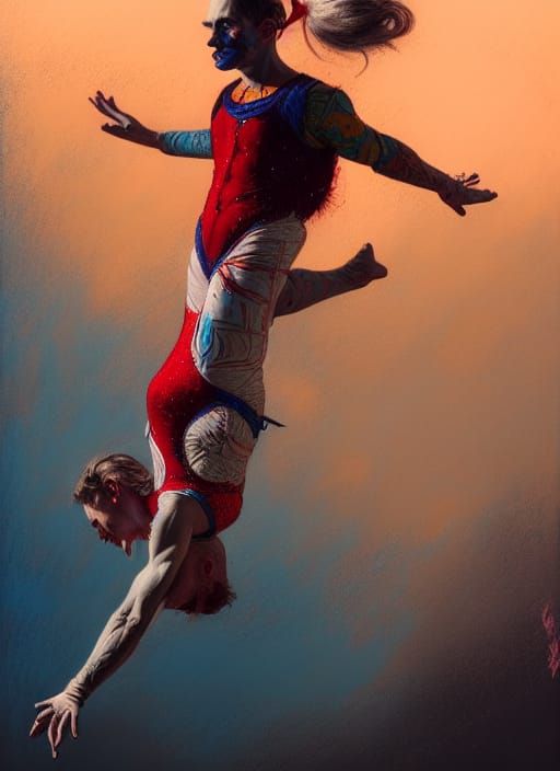 Acrobat Portrait in Mixed Media with Sunset Colors