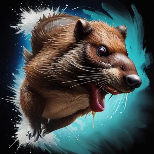 Hyperrealistic Gangsta Beaver Splash Art Concept