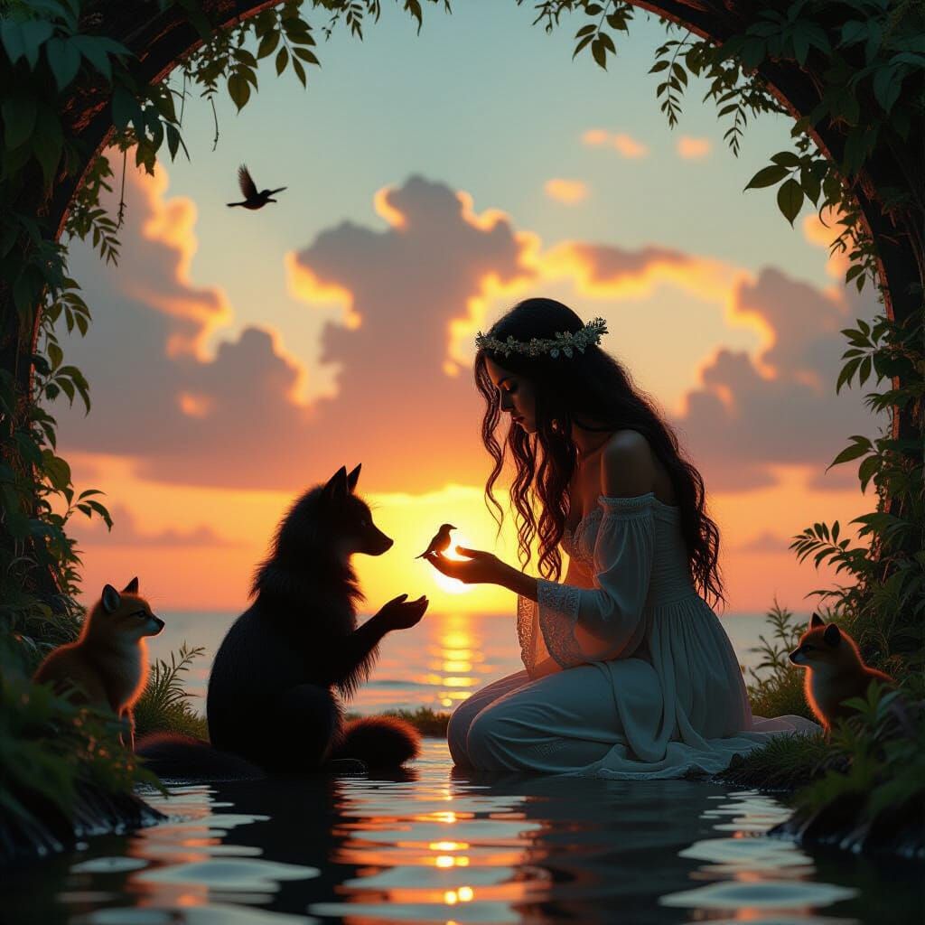 Mystical Creatures Collage at Sunset