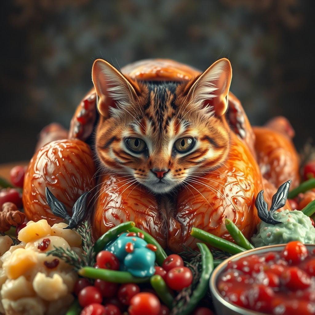 Cat Inside Turkey: Dreamlike Thanksgiving Feast