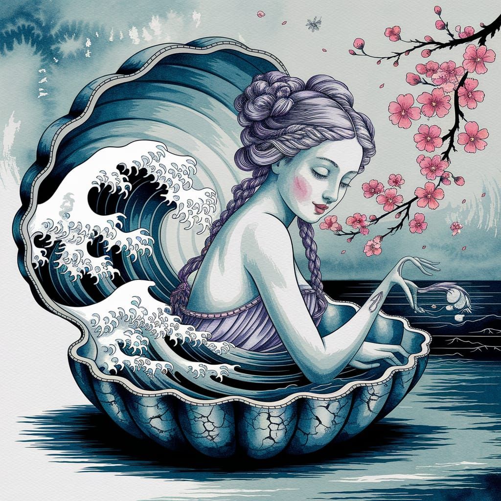 Venus Rises from Porcelain in Whimsical Renaissance Fusion