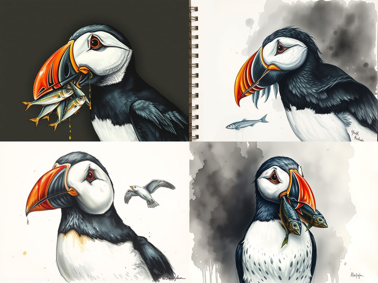 Mutated Puffin: A Dark Art Charcoal Drawing