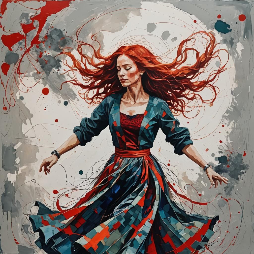 Woman with Red Hair Dancing Taranta: Abstract Art