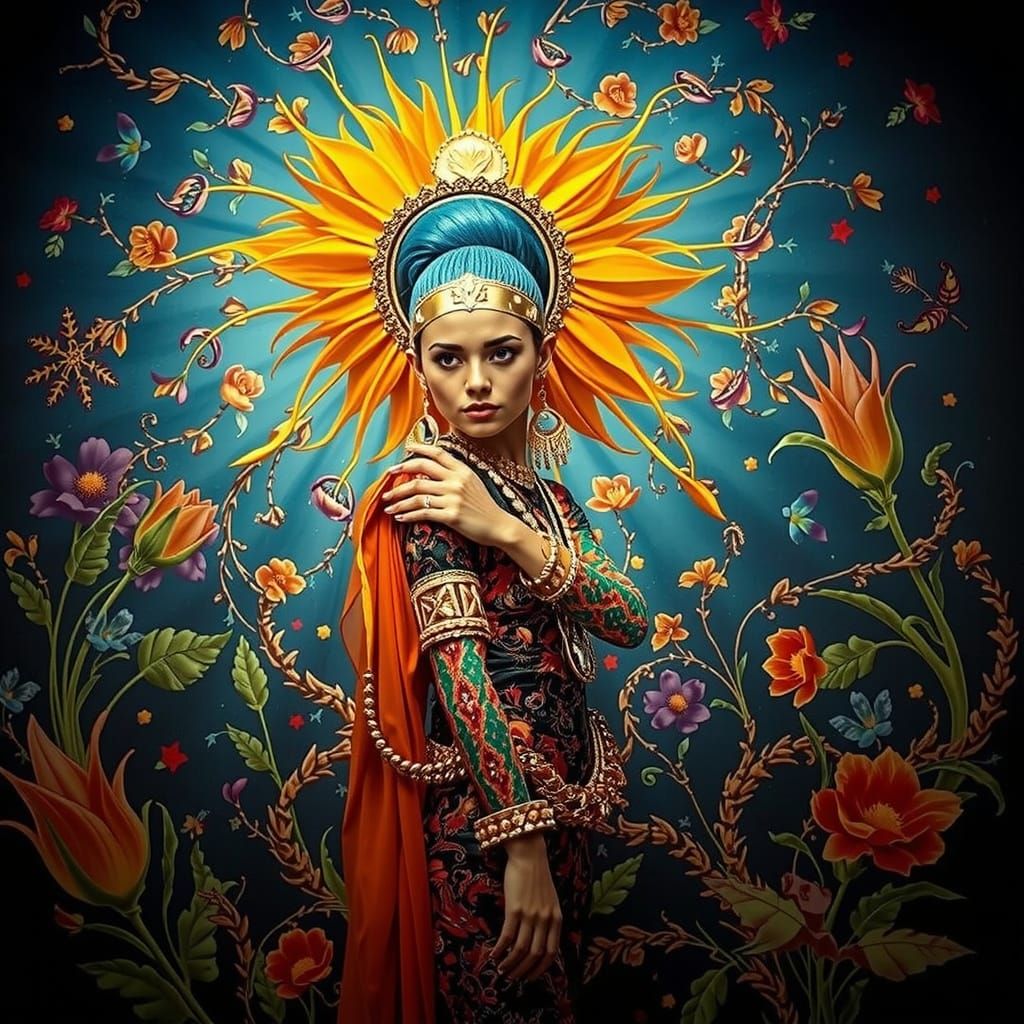 Psychedelic Floral Garden in Bold Tropical & Cosmic Hues