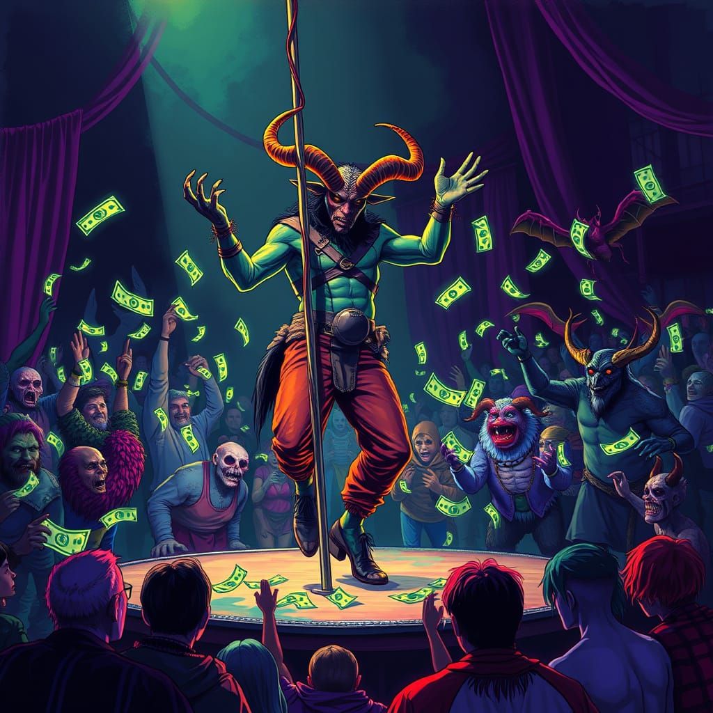Krampus Pole Dancing at Cryptid Club, Neon Art