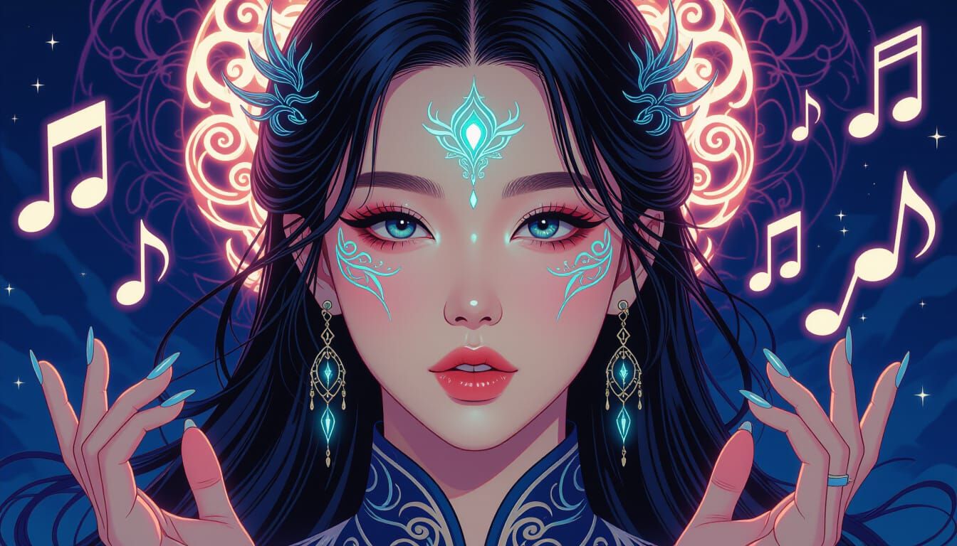 Bioluminescent K-Pop Idol Portrait in Dark Fantasy Style