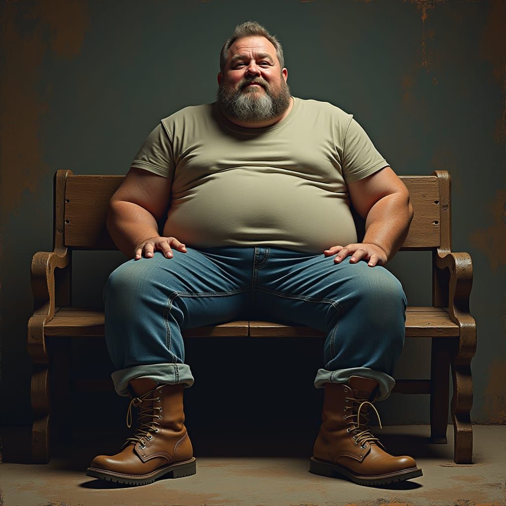 American Man Resting on Bench in Detailed Matte Painting