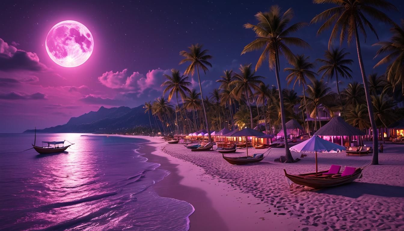 Magenta Beach Resort Under Full Moon Night