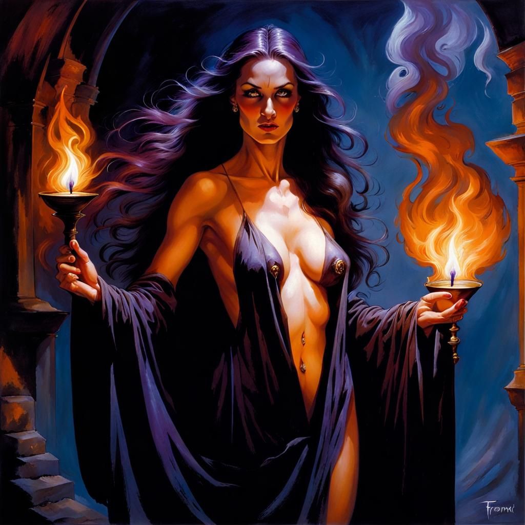 Gothic Sorceress Portrait in Comic Book Style