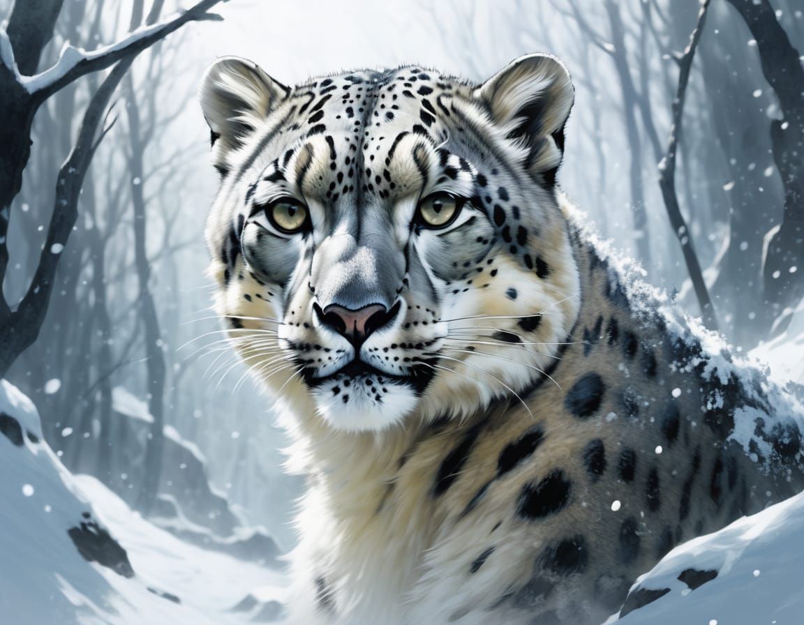 Majestic Snow Leopard in Fantasy Art Style