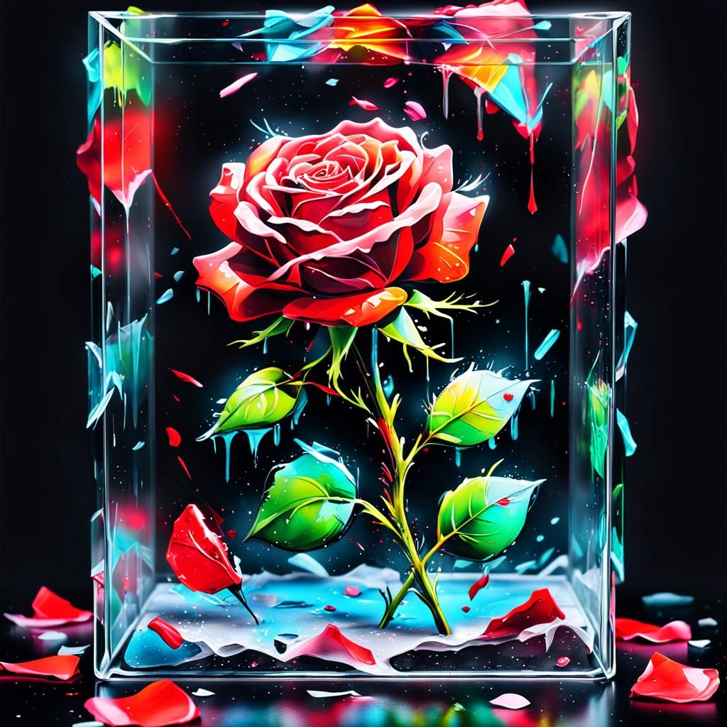 Graffiti Art: Red Rose in Shattered Glass