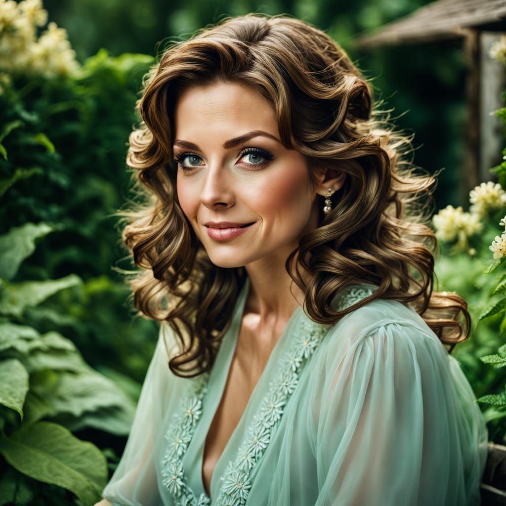 Aunt Cass Portrait in Garden with Soft Lighting