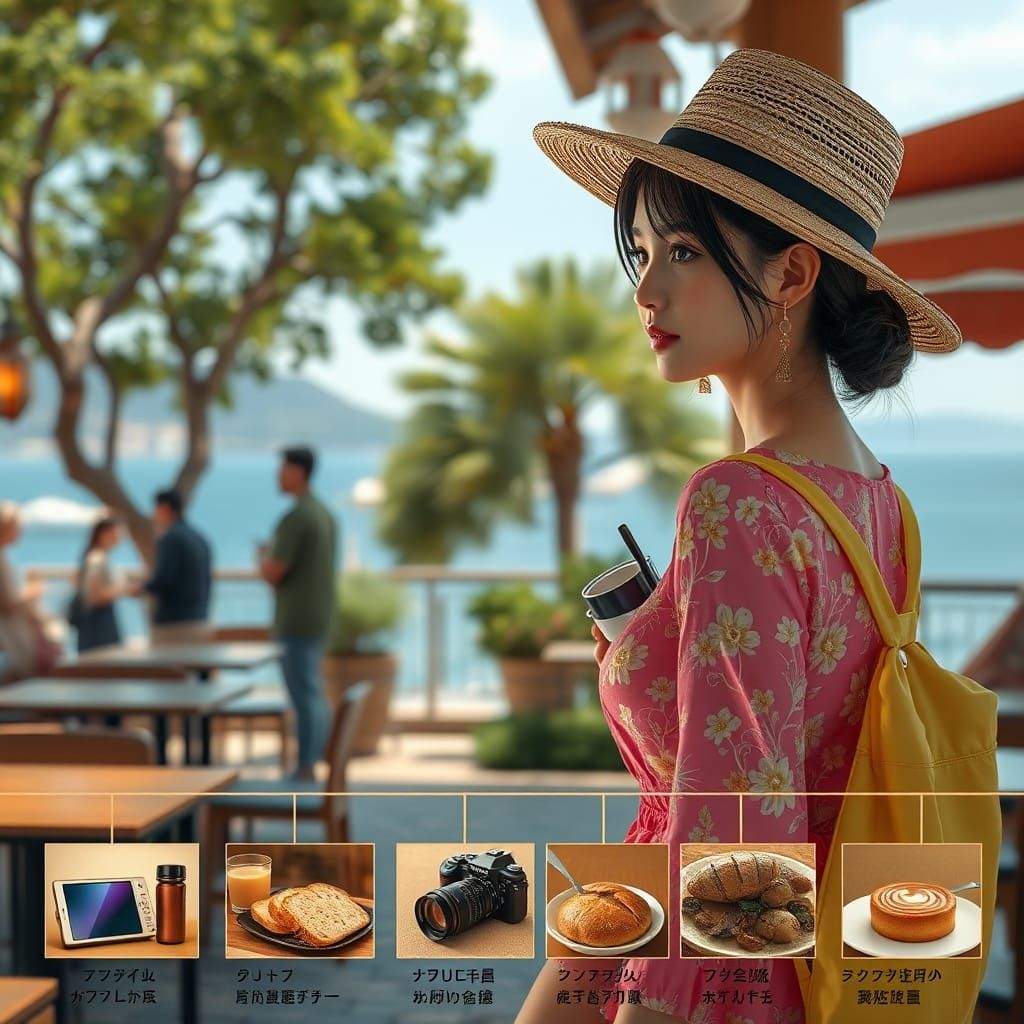Seaside Coffee Shop Scene in Detailed Matte Painting