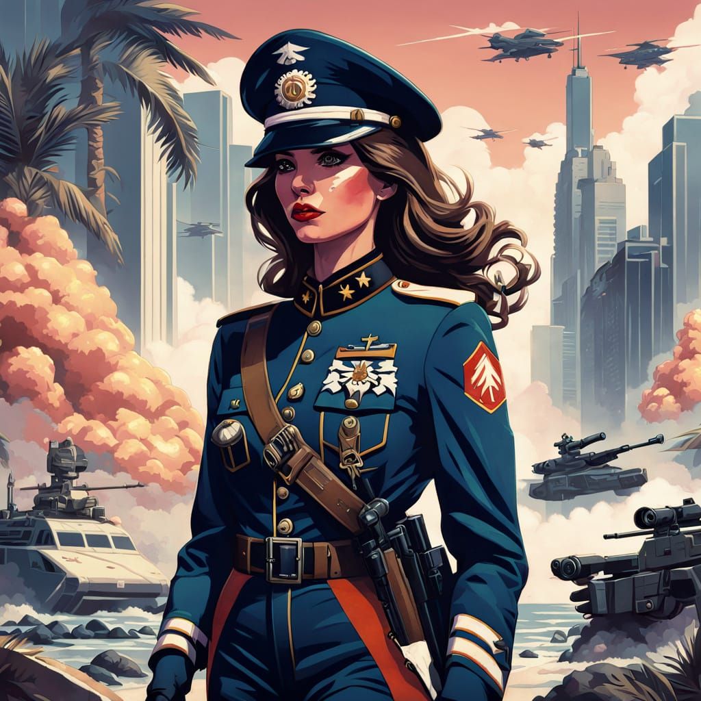 Elegant Marine in Dress Blues with Pistol, Retro Film