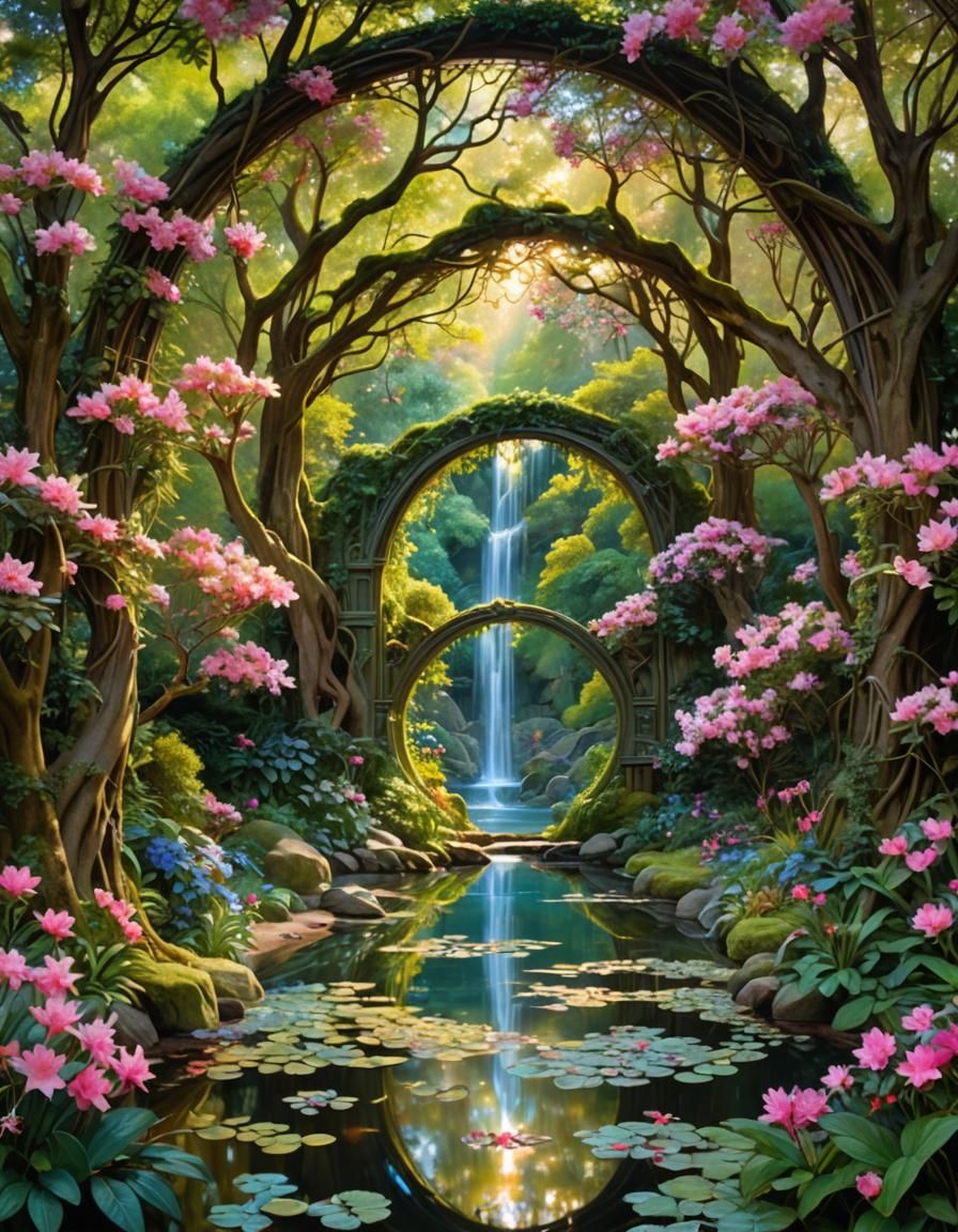 Enchanted Fairy Portal to Magical Pond, Art Nouveau