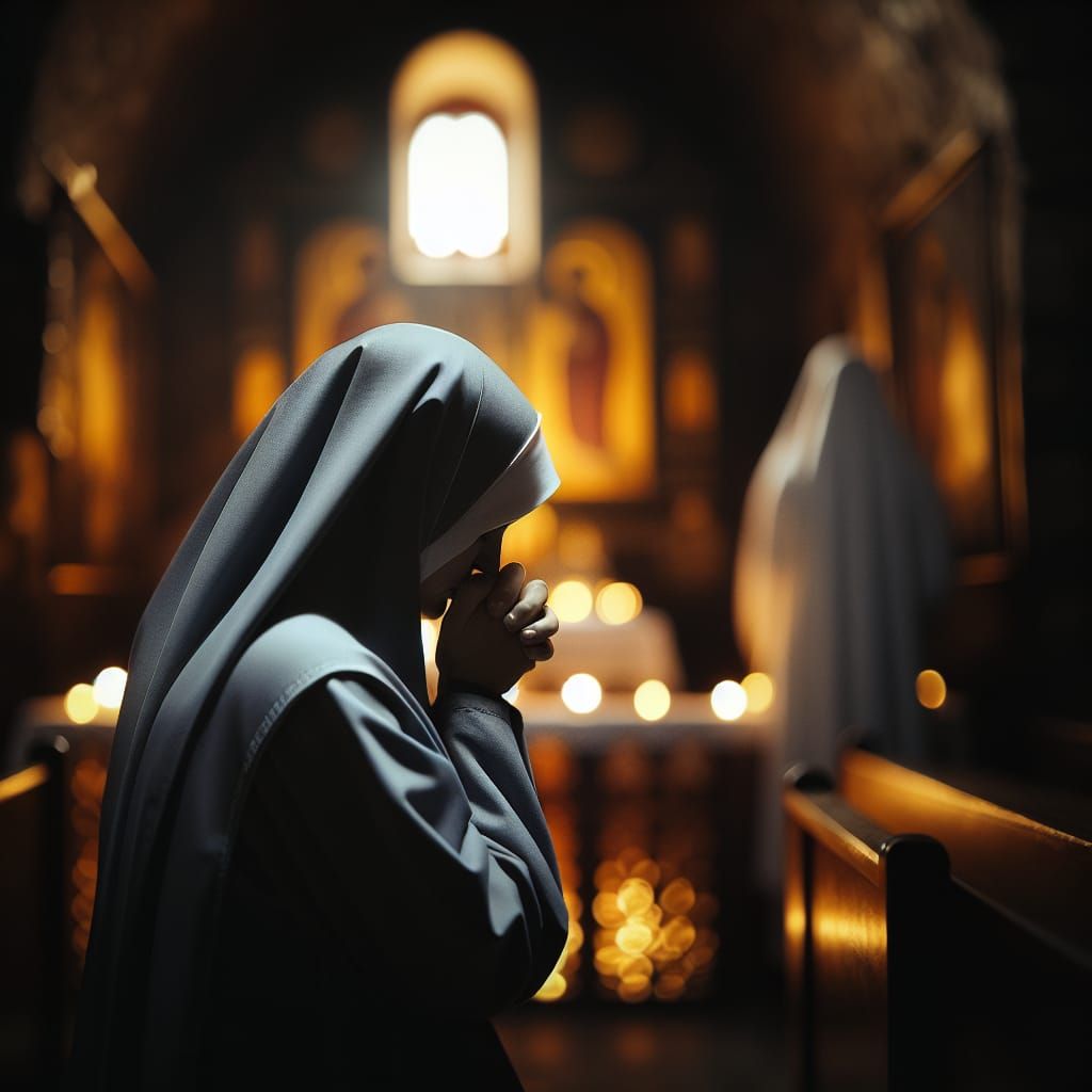 Nun Praying in Chapel with Divine Presence