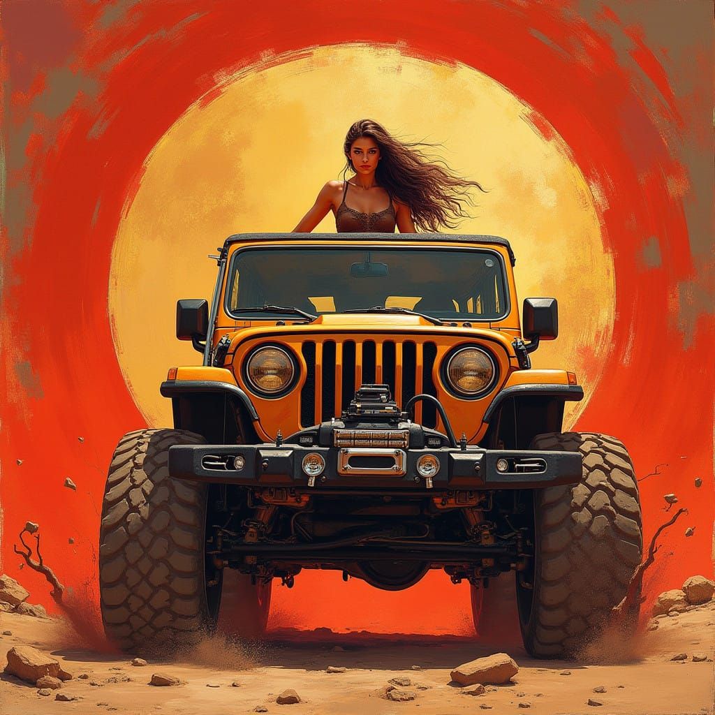 Feminine Symbolism in Vibrant Red Lipstick and Robust Jeep