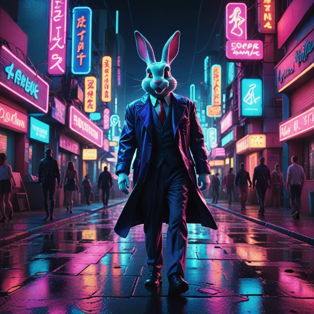 Roger Rabbit in a Synthwave Cityscape