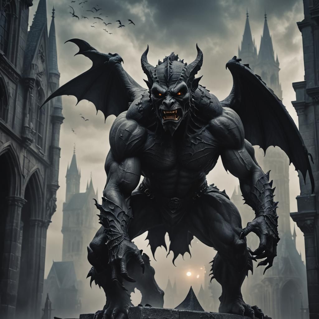 Fierce Gargoyle in Gothic Halloween Fantasy Art