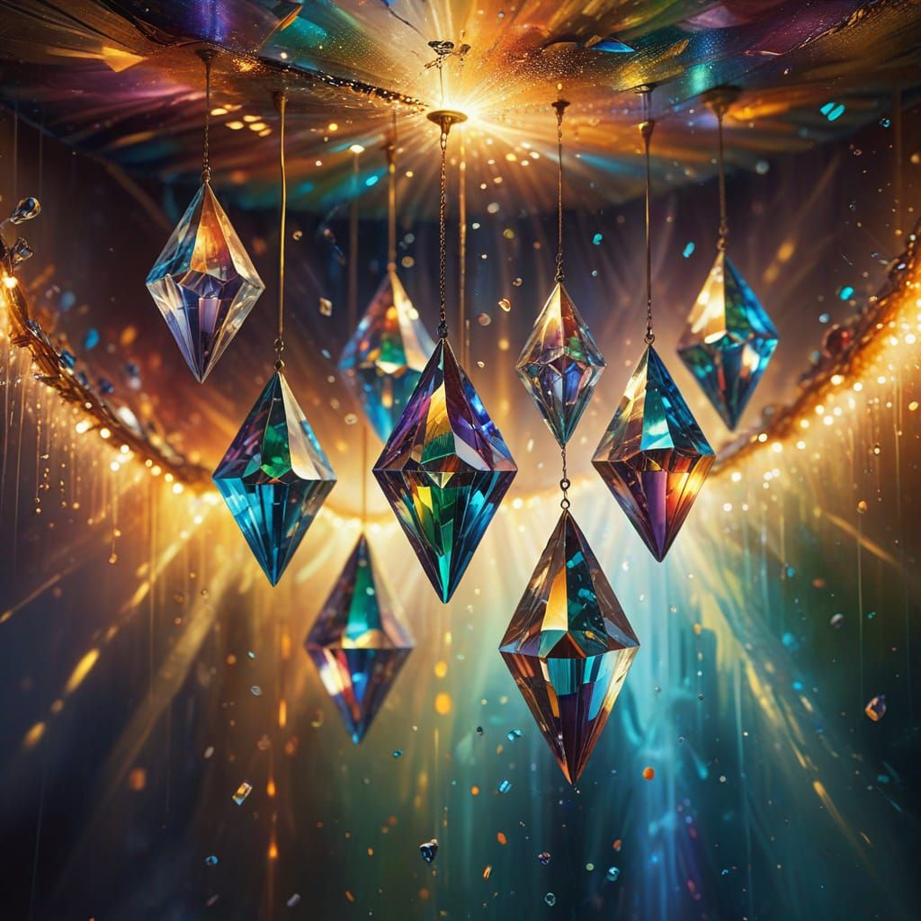 Dazzling Prisms Cast Rainbows: A Surrealist Oil Painting