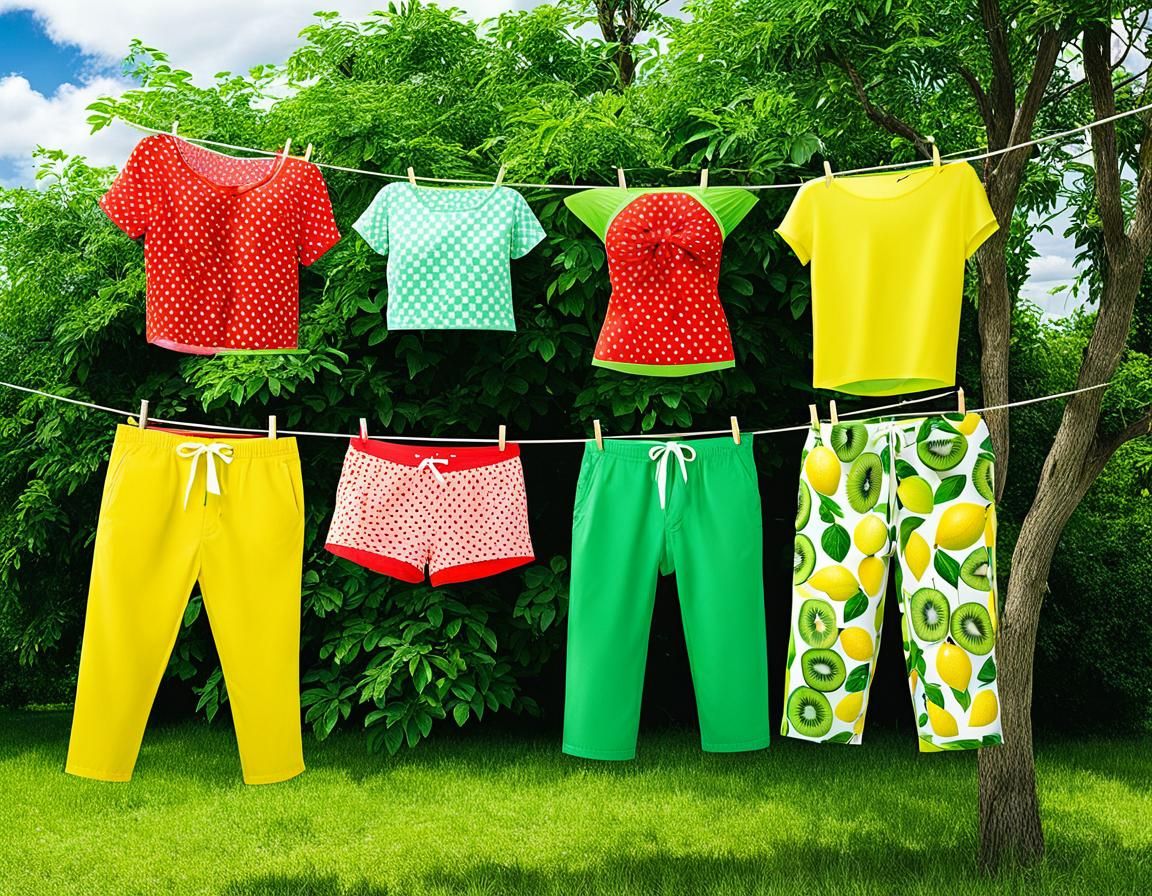 Fruit Clothesline: Whimsical Outdoor Scene