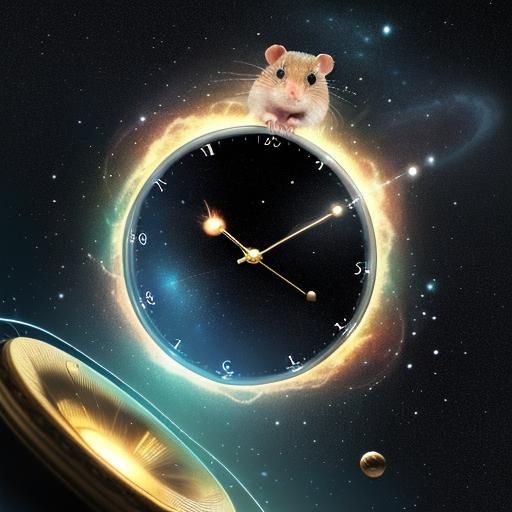 Indeed, the hamster with its pocket watch amidst a swirling cosmic backdrop does evoke a sense of wonder and exploration...