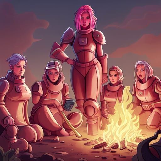 Wasteland Campfire Scene in Fantasy Concept Art Style
