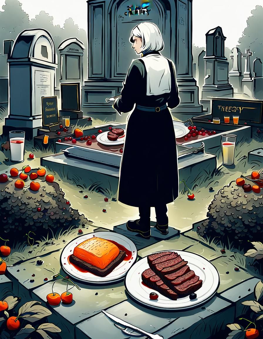 Girl in Cemetery with Offerings