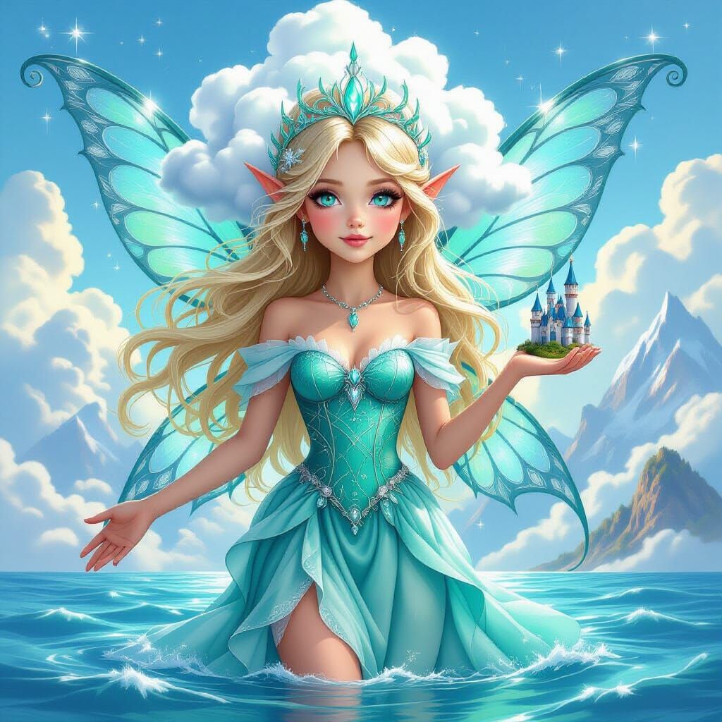 Colossal Fairy Gently Plucks Castle from Mountain Peak