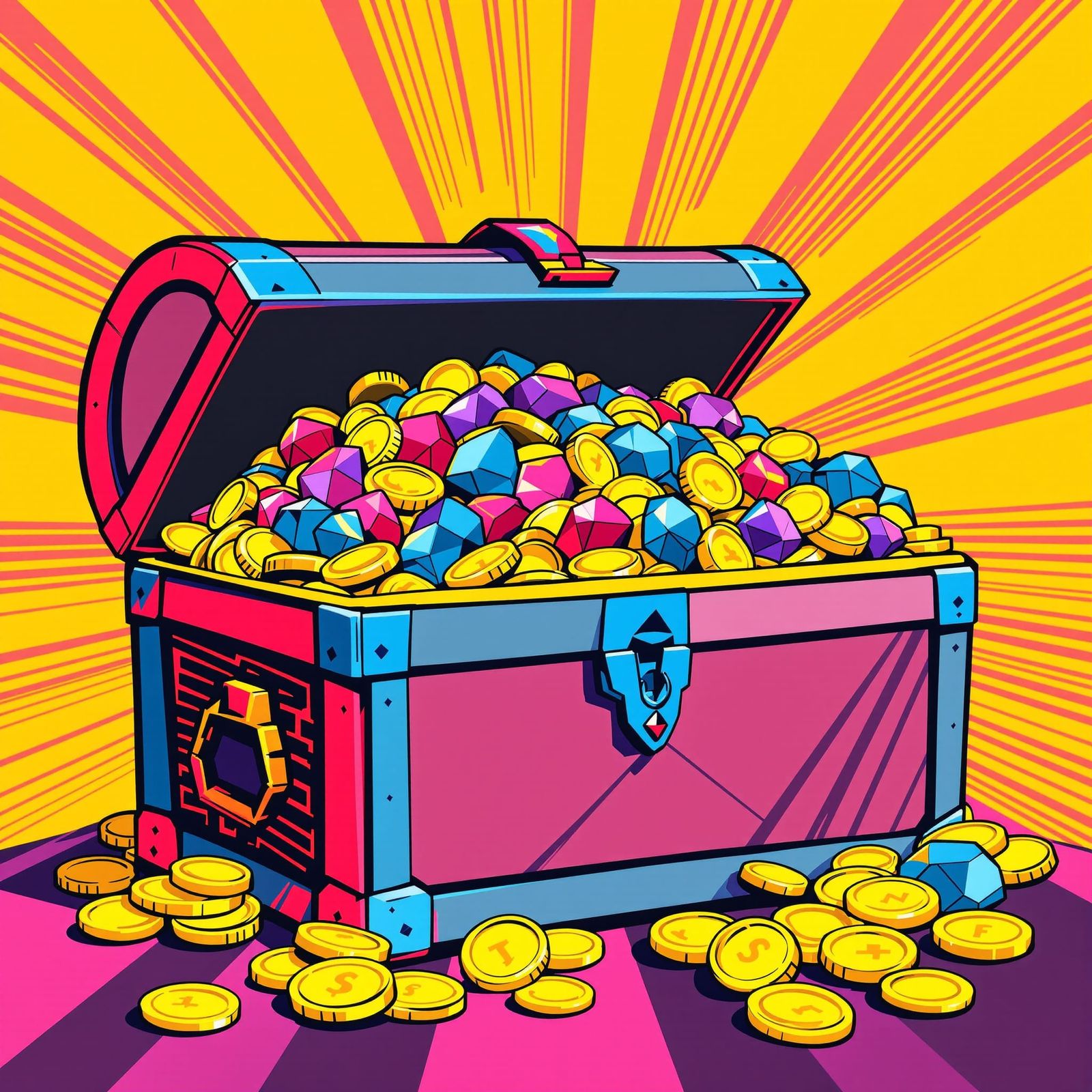 Pop Art Pharaoh's Treasure Chest with Geometric Jewels