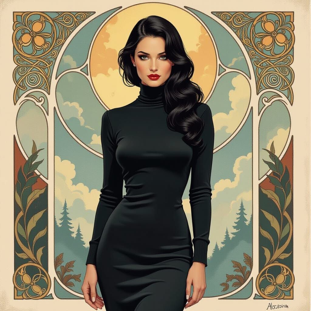 1950s Pin Up Woman in Atmospheric Gouache Style