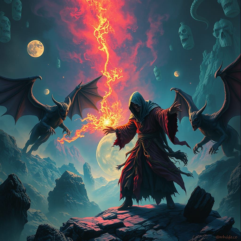 Ethereal Warrior Battles Hellish Beasts in a Dreamlike Realm