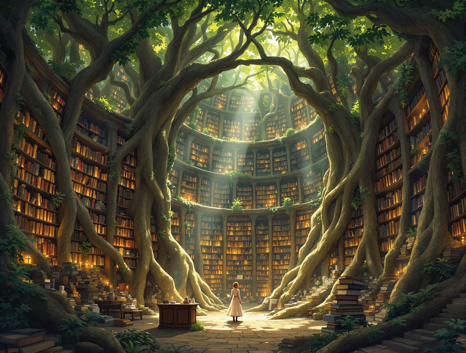 Grand Library in Banyan Tree, Studio Ghibli Style