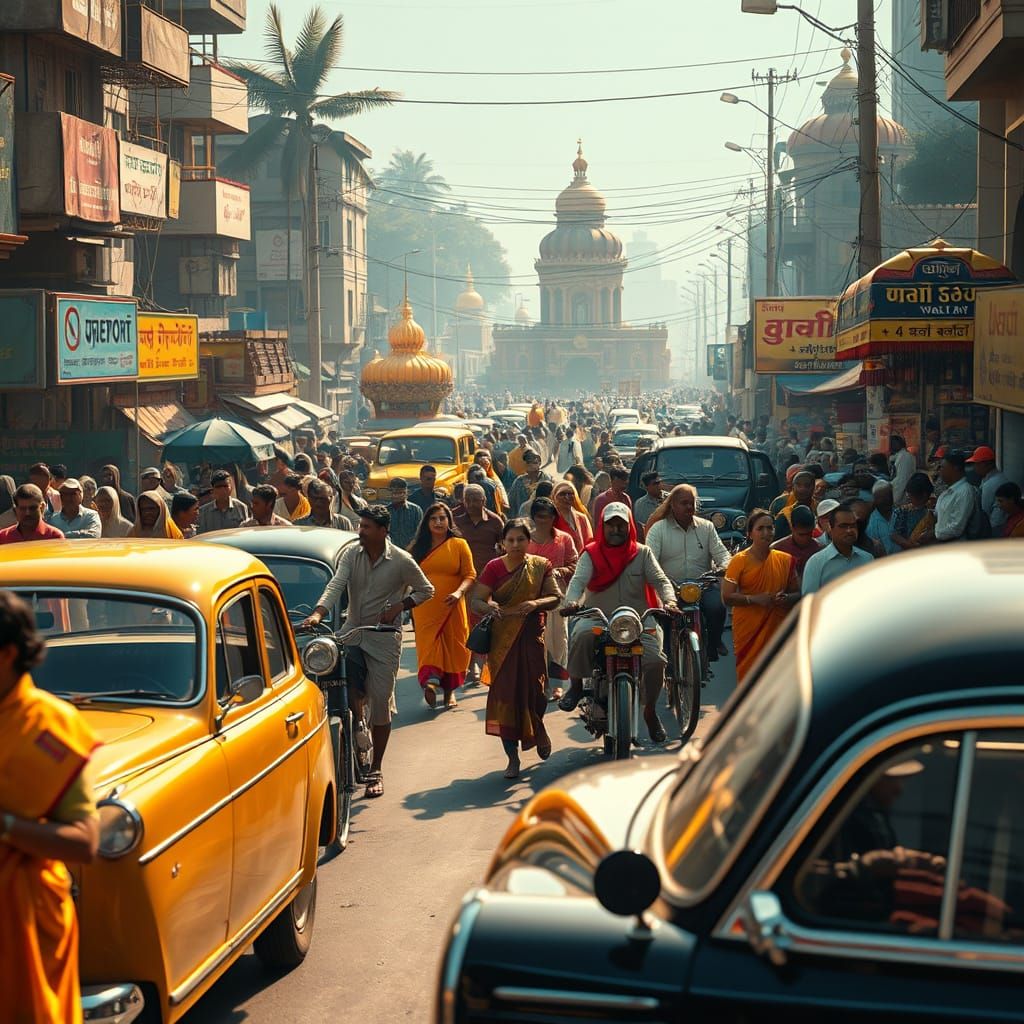 Cinematic 1980s Indian Street Scene in Photorealistic Anime ...