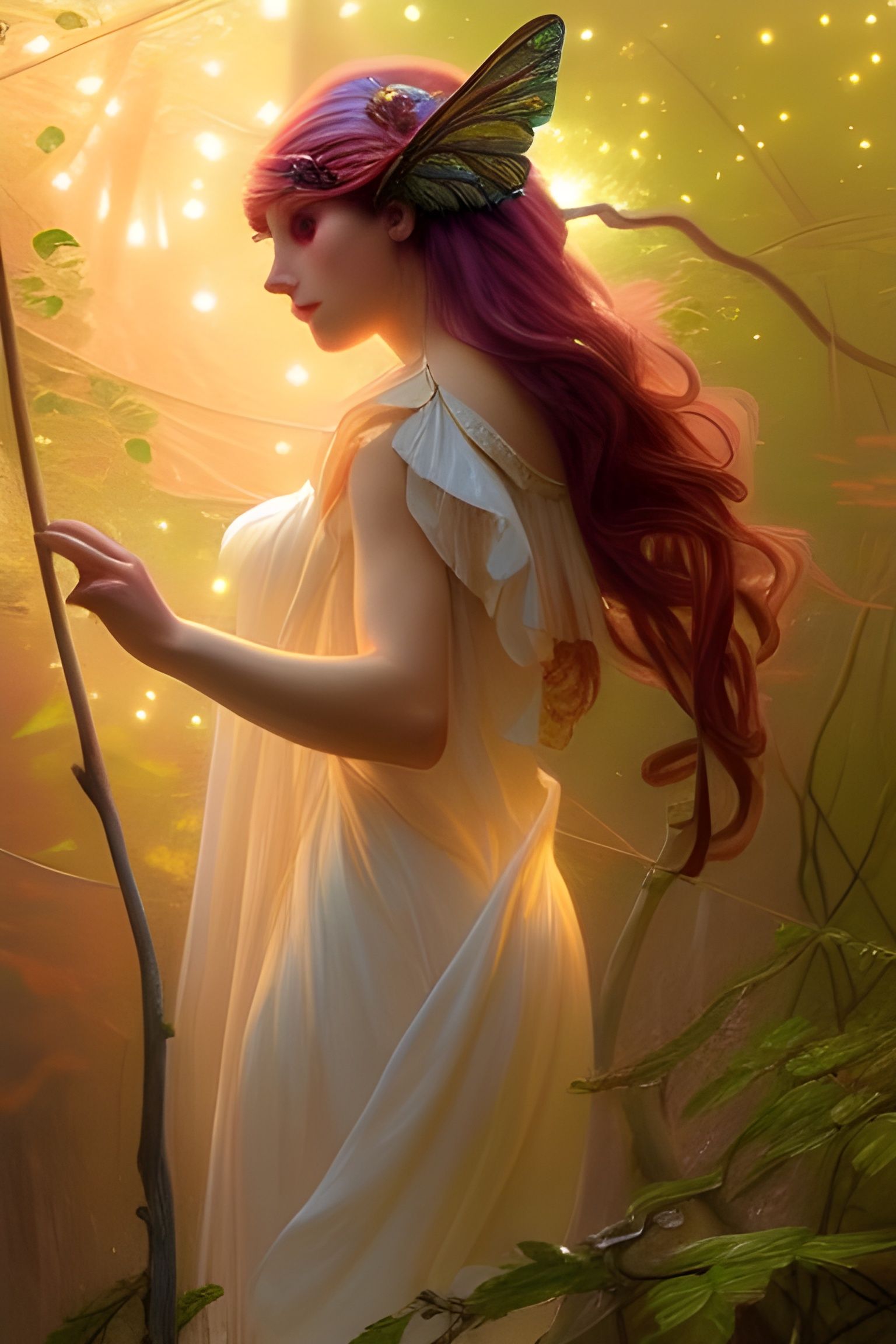 Enchanting Fairy in Colorful Forest Illustration