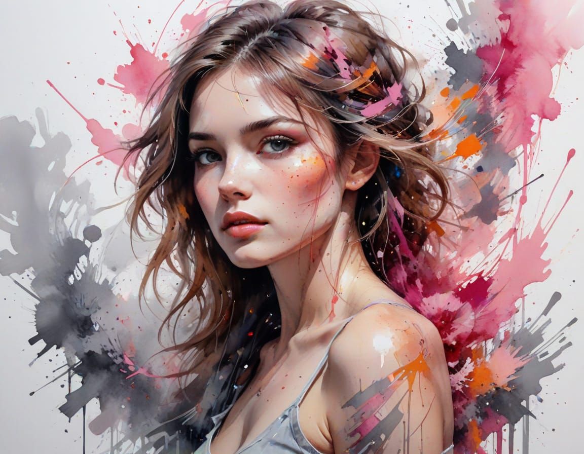 Woman in Abstract Swirls: Stylized Watercolour Art