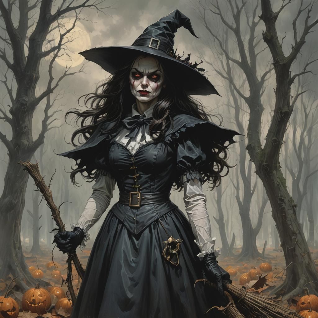 Sinister Witch Hybrid in Dark Fantasy Style