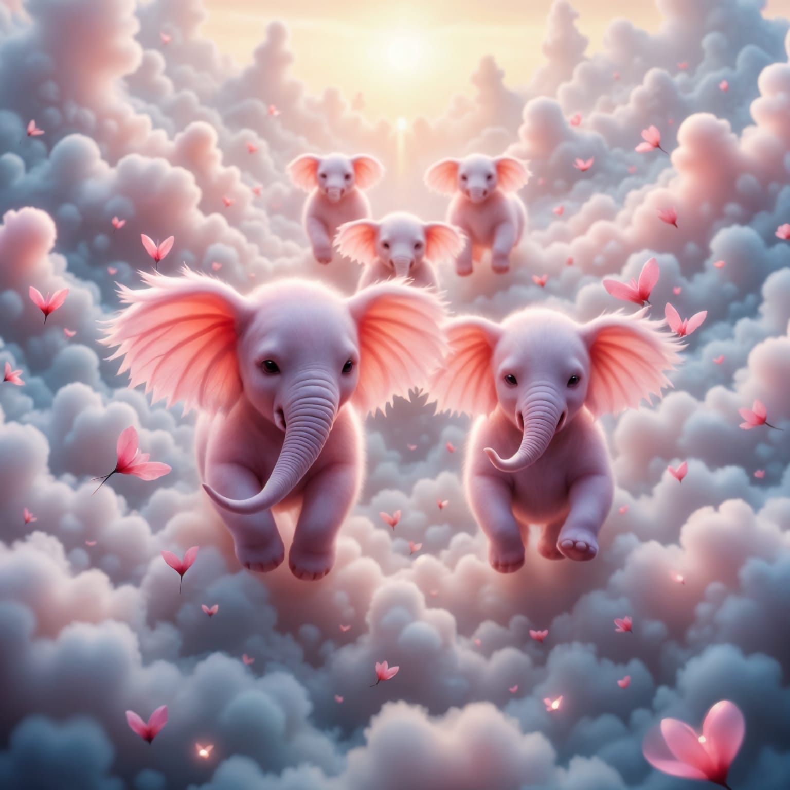 Dreamy Pink Elephants in Epic Cloudscape