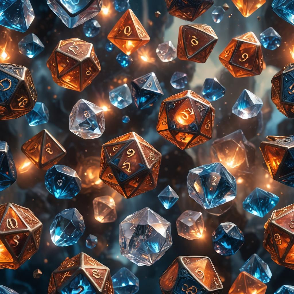 Glowing D&D Die Surrounded by Crystals