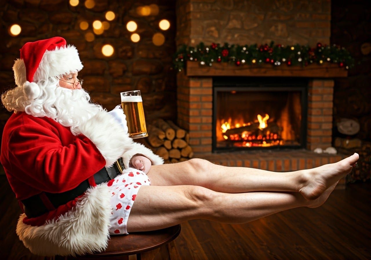 Santa Claus Relaxes at Home on Christmas