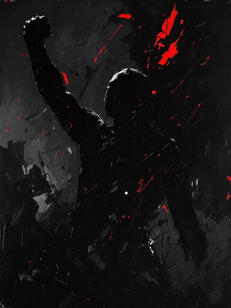 Abstract Silhouette of Defiance in a Powerful Oil Painting