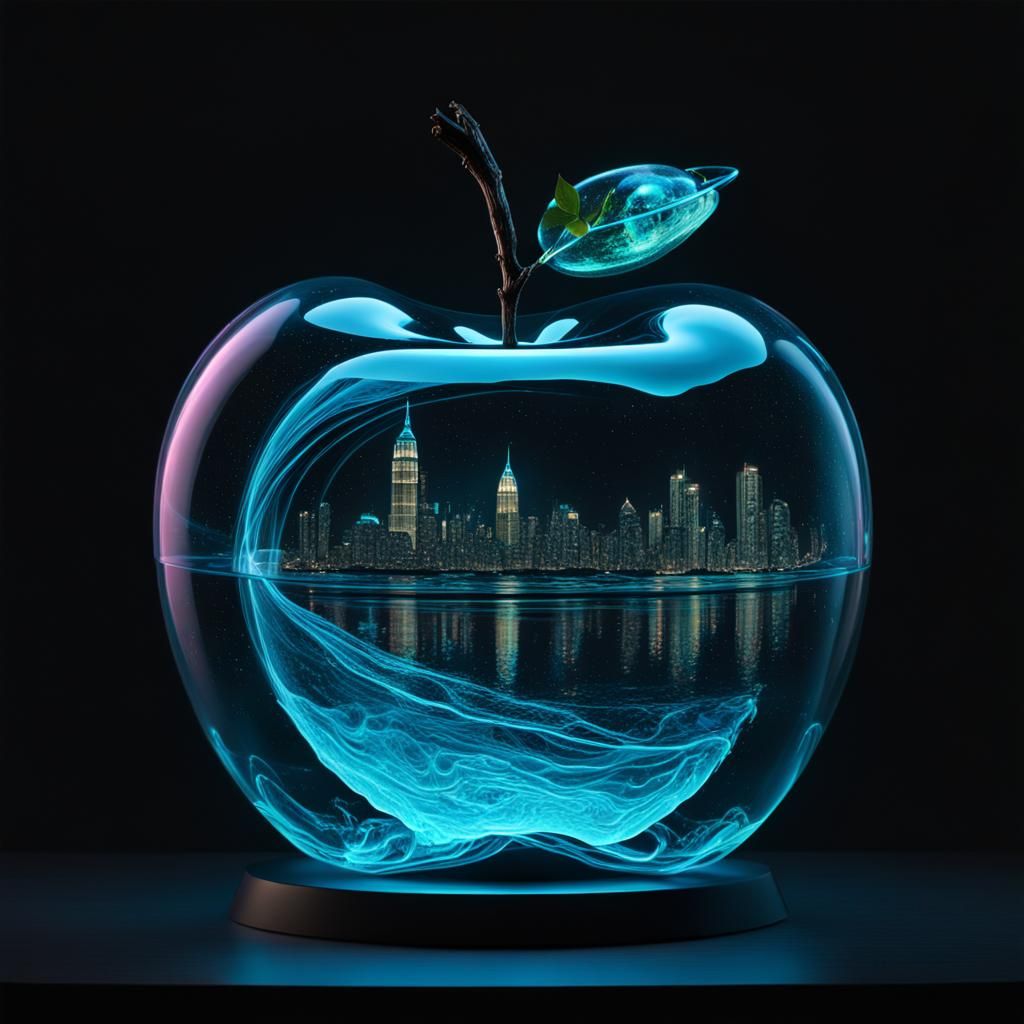 hologram city in a glass apple